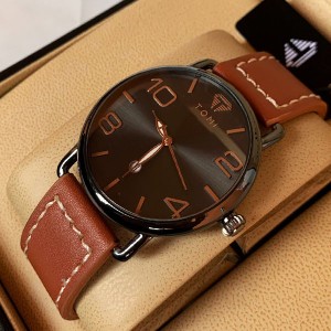 Tomi T035 Men Leather Strap Watch Black Dial With Date