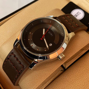 Tomi T099 Men Leather Watch With Black & Silver Dial