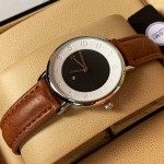 Tomi T065 Men Leather Watch With Brown Strip and Black and White Dial
