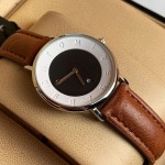 Tomi T065 Men Leather Watch With Brown Strip and Black and White Dial