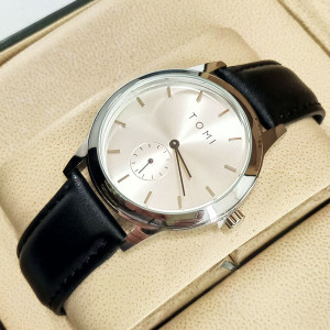 Tomi T088 Leather Strap Watch  Silver Dial