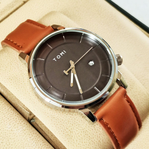 Tomi T101 Men Leather Watch With Black Dial