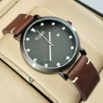 Tomi T074 Men Leather Watch Black Dial