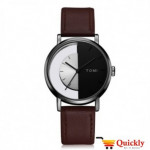 Tomi T080 Men Leather Watch With Dark Brown Color