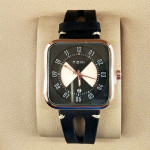 Tomi T094 Men Leather Strap Watch Gold & Black Dial
