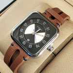 Tomi T094 Men Leather Strap Watch Silver & Black Dial