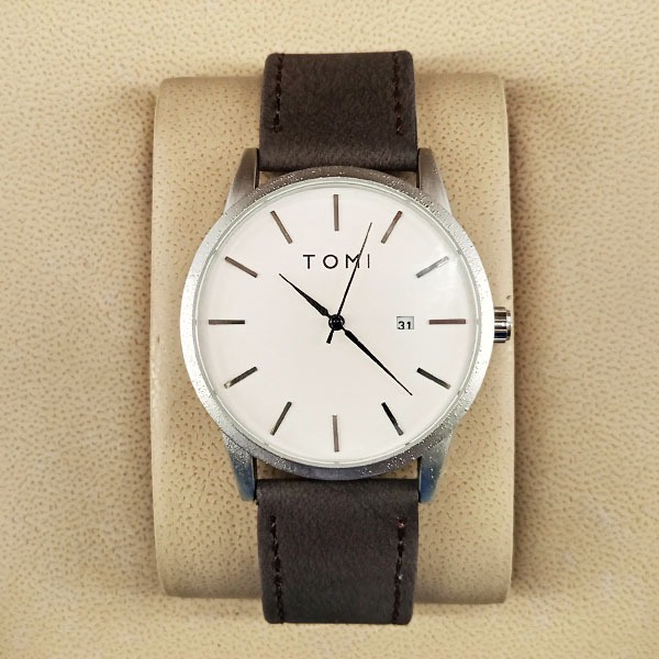Tomi T071 Men White & Silver Dial Leather Strap Watch