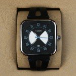 Tomi T094 Men Leather Watch With Black Leather and White and Black Dial