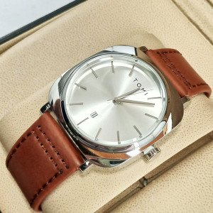 Tomi T084 Silver Dial Leather Strap Watch