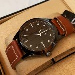 Tomi T092 Men Leather Strap Watch Black Dial With Date