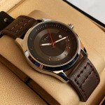 Tomi T099 Men Leather Watch With Black & Silver Dial