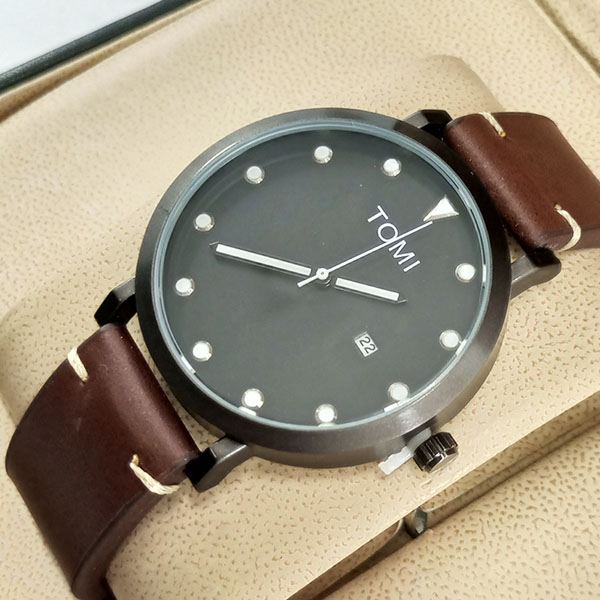 Tomi T074 Men Leather Watch Black Dial