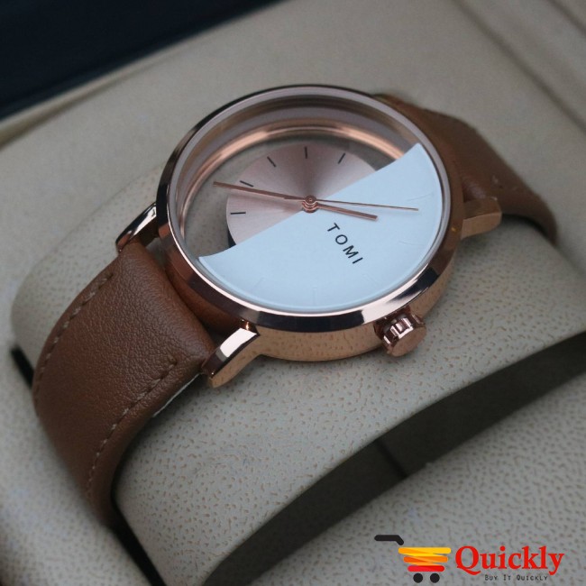 Tomi T080 Men Leather Watch Gold and White Color Amazing Features