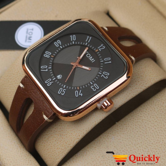 Tomi T094 Men Leather Watch With Black Amazing Dial