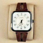 Tomi T094 Men Leather Strap Watch White & Black Dial