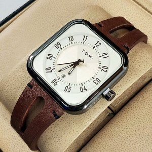 Tomi T094 Men Leather Strap Watch White & Black Dial