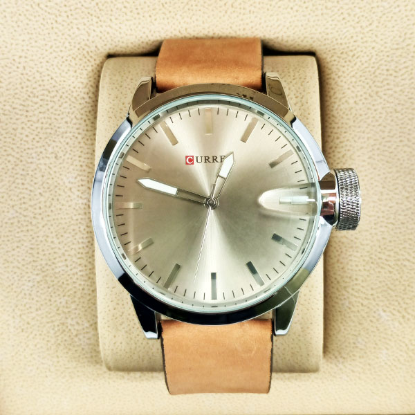 Curren M8208 Men's Watch  Brown Leather Strap grey diagonal