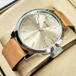 Curren M8208 Men's Watch  Brown Leather Strap grey diagonal