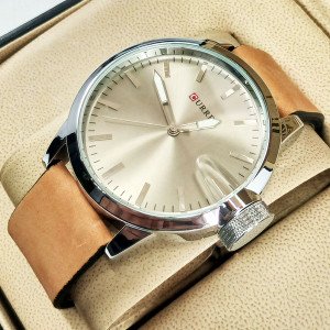 Curren M8208 Men's Watch  Brown Leather Strap grey diagonal