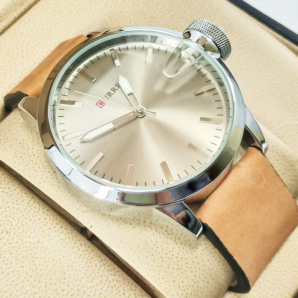 Curren M8208 Men's Watch  Brown Leather Strap grey diagonal