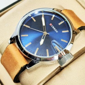 Curren M8208 Men's Watch Brown Leather Strap Blue Diagonal