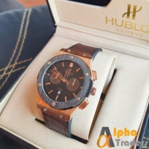 Hublot 882888 Men Leather Analog Watch with Brown Leather Band