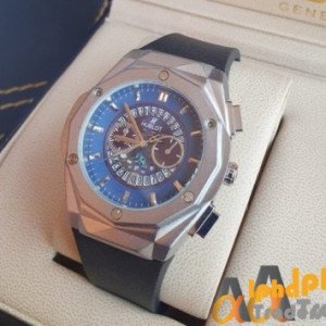 Hublot 582888 Men Leather Analog Watch with Black and Silver Dial Leather Band