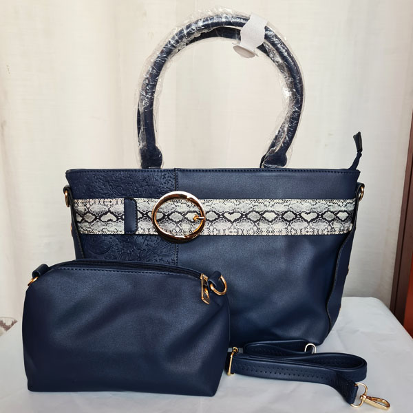 Ladies Leather Hand Bag 2 Piece Blue Color QB00229