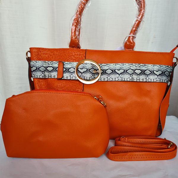Ladies Leather Hand Bag 2 Piece Orange Color QB00230
