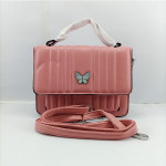 Ladies Hand Bag With Leather Stripe Pink Color QB00334