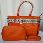 Ladies Leather Hand Bag 2 Piece Orange Color QB00230