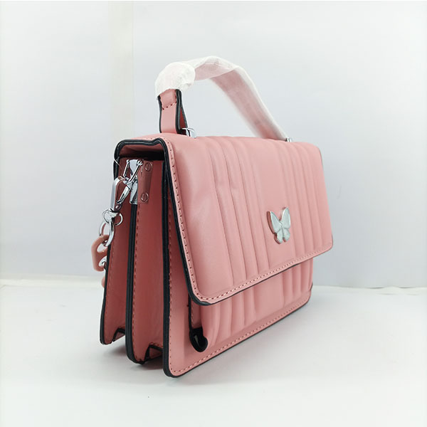Ladies Hand Bag With Leather Stripe Pink Color QB00334