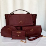 Calvin Klein Ladies Hand Bag 4 Piece With Leather Stripe Purple Color QB00283