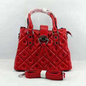 Ladies Hand Bag With Leather Stripe Red Color QB00344