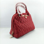 Ladies Hand Bag With Leather Stripe Mehroon Color QB00348