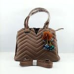 Ladies Hand Bag With Leather Stripe Brown Color QB00349