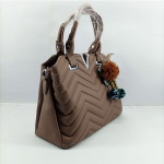 Ladies Hand Bag With Leather Stripe Brown Color QB00349