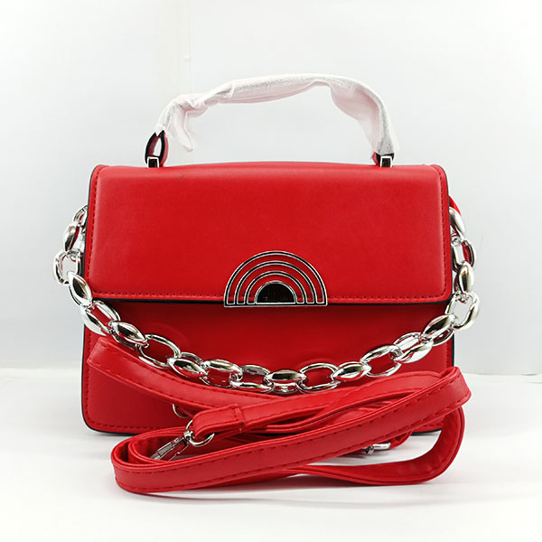 Ladies Hand Bag With Leather Stripe Red Color QB00353