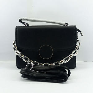 Ladies Hand Bag With Leather Stripe Black Color QB00356
