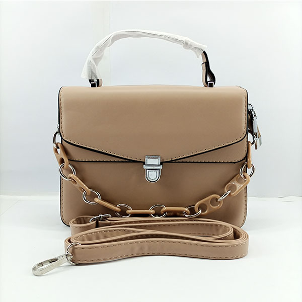 Ladies Hand Bag With Leather Stripe Light Brown Color QB00355