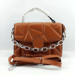 Ladies Hand Bag With Leather Stripe Brown Color QB00358
