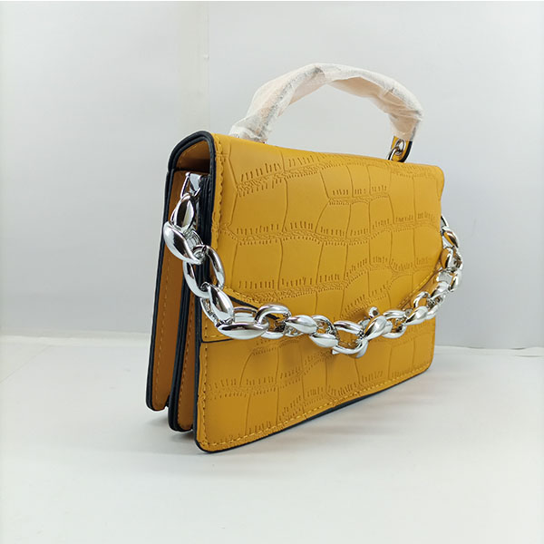 Ladies Hand Bag With Leather Stripe Yellow Color QB00360
