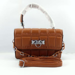 Ladies Hand Bag With Leather Stripe Brown Color QB00365
