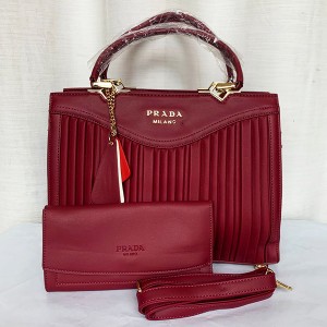 Prada Milano Ladies Hand Bag 2 Piece With Leather Stripe QB00293