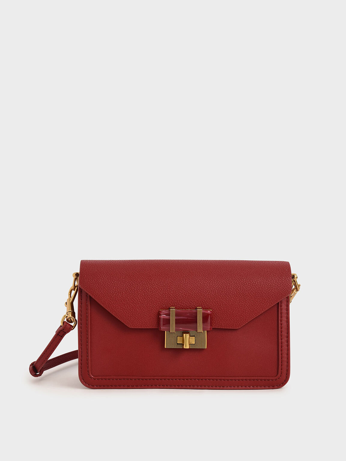 Charles & Keith CK2-80781405 Replica Ladies Hand Bag Red Color With Leather Stripe