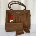 Prada Milano Ladies Hand Bag 2 Piece With Leather Stripe QB00294