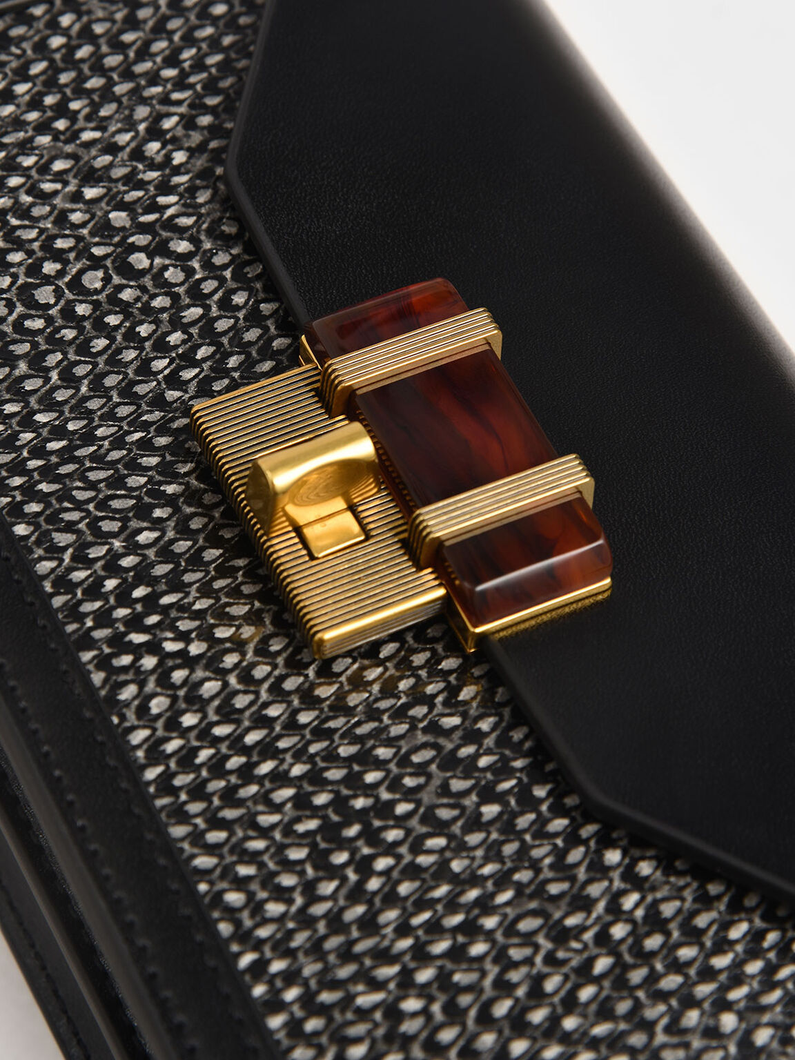 Charles & Keith CK2-80781405 Replica Ladies Hand Bag Black Color With Leather Stripe