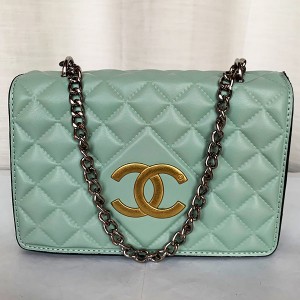 Chanel Girls Hand Bag With Long Stripe C Green Color QB00256