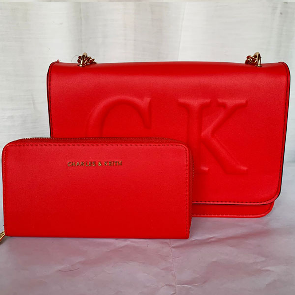 Charles & Keith Ladies Hand Bag 2 Piece Red Color QB00238