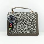 Ladies Hand Bag Grey & White Color With Leather Stripe QB00325
